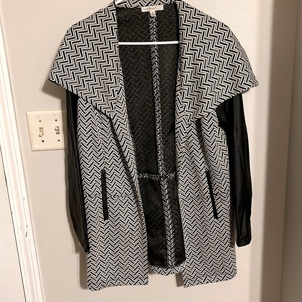 Fever Chevron Black & White Oversized Cardigan